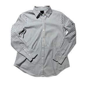 Worthington Womens S Blue & White Stripe Button Down Dress Blouse